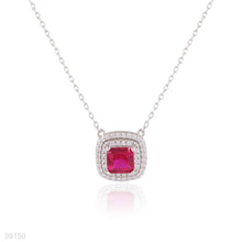 pendant double line square zircon lux-silver-red